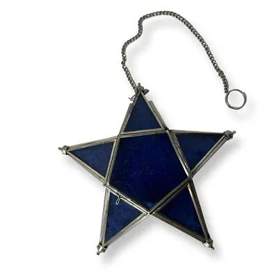 Moroccan Hanging Star Lantern Tea Light Holder Colour Blue • $15.36