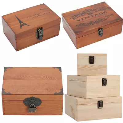 Retro Wooden Storage Box Memory Keepsake Gift Craft Chest Lockable Treasure Case • £7.95