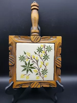 Vintage Trivet Orion Mexican Tile With Hand Carved Wood Stand With Handle 6  • $9.99