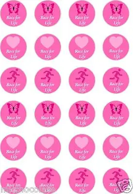 24x PRECUT RACE FOR LIFE/CANCER/PINK MIXED RICE/WAFER PAPER CUP CAKE TOPPERS • £2.35