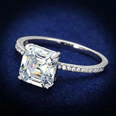 £65 • Buy 3 Ct Asscher Cut VVS1/D Diamond Solitaire Engagement Ring 14K White Gold Finish