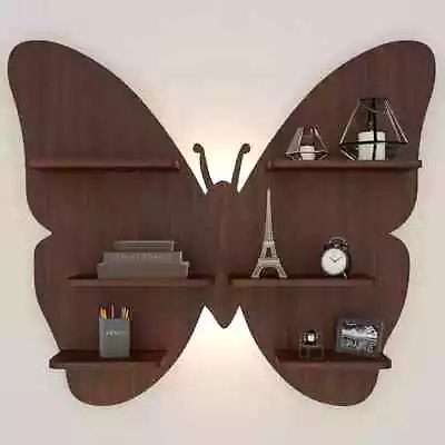 Butterfly Shape Backlit Wood Wall Shelf / Book Shelf /Night Light Walnut Finish • $273