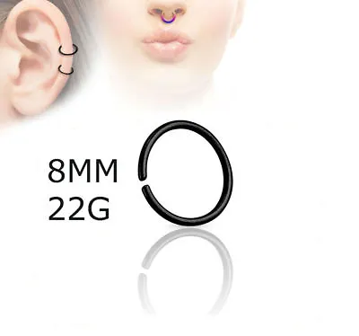 Black Titanium Anodized Stainless Steel Nose Ring Hoop 8mm 22 G  • $5.49