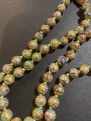 Vintage Chinese Cloisonné Enamel Bead Necklace Hand Knotted Multicolor • $49.99
