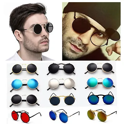 Vintage Retro Steampunk Sunglasses John Lennon Round Metal Flip-up Lens Glasses • $10.49