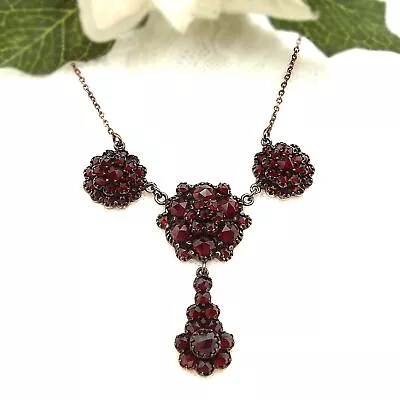 Flower Garnet Necklace In Victorian Style Silver Rosegoldplated F231218a • $175