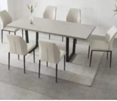 Modern Extendable Dining Table Set With 6 Leather Upholstered Chairse • $649.99