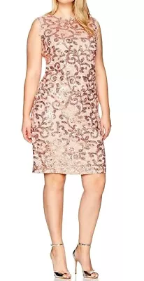 Marina Women's Plus Scalloped Shiny Sequin Cocktail Dress Blush Rose 16W 22W • $89.99