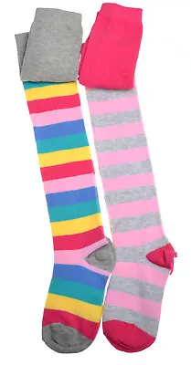 2 Pairs Of Colourful Stripey Girls Tights - Cotton - Variety Of Sizes • £7.25