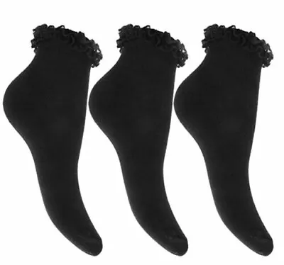 £2.99 • Buy New Girls 3 Pack Value Cotton Rich Frilly Lace Ankle School Socks For Kids 