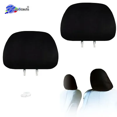 Solid Black Cloth Car Headrest Covers With Foam Backing Set Of 2 For Mercedes • $11.33