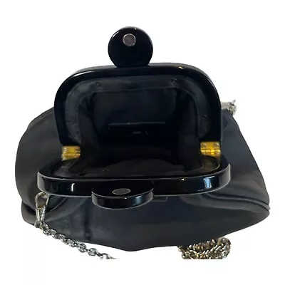 $55 • Buy Mywalit Evening Bag. Black Leather Pouchy Clutch With Optional Chain Strap.