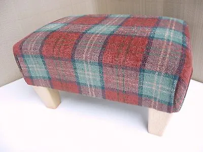 Ashley Luxury Upholstered Footstool In Sun Red Tartan Fabric • £54.99