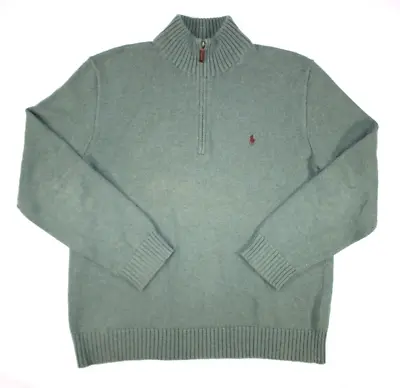 Vintage Polo Ralph Lauren Men's Heavyweight 1/4 Zip Sweater Mock Neck Green L • $29.99