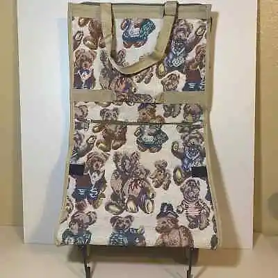 Vintage Teddy Bear Print Shopping Bag Tote Bag With Wheels Tapestry Portable  • $22.13