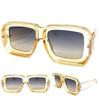 Exaggerated Classic Vintage Retro Style SUN GLASSES Square Thick Champagne Frame • $14.99