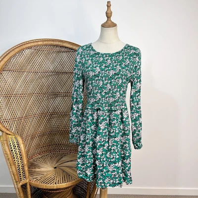 $25 • Buy Sass Dress Size 10 S Green Floral Flower Print Long Sleeve 