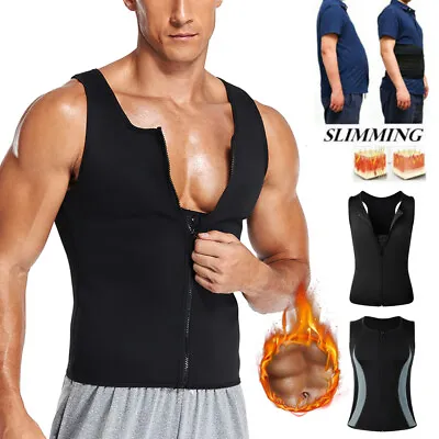 $9.99 • Buy Sauna Suit For Men Sweat Vest Tank Top Fitness T-Shirt Body Shaper Waist Trainer