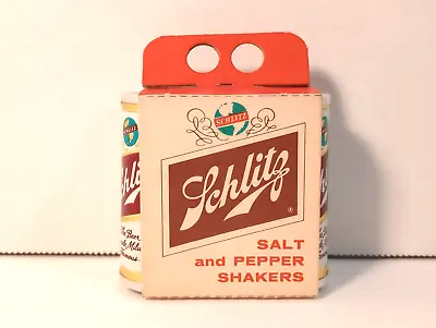 Vintage 1961 SCHLITZ BEER ADVERTISING SALT & PEPPER SHAKERS - Cans In Carrier • $22