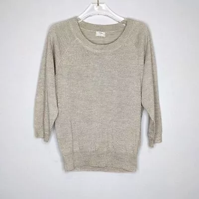 Madewell Wallace Taupe Metallic Sweater 3/4 Sleeve Crewneck Size S NWT • $35