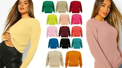£10.99 • Buy Womens Ladies Chunky Jumper Basic Knitted Casual Cosy Baggy Top Size S-5xl