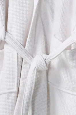 Unisex Bath Robe 100% Pure Cotton White Waffle Lightweight Dressing Gown • £16.99