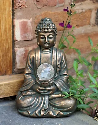 Garden Ornament Solar Buddha ZEN Colour Changing Brass Effect Outdoor Indoor • £17.95