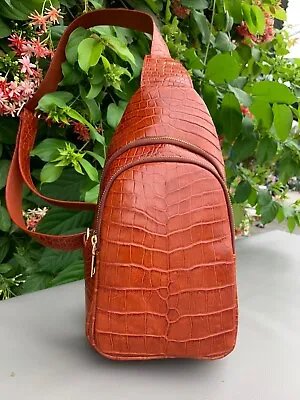 Men's Shoulder Bagcrossbody Sling Bag Alligator Crocodile Leather Reddish Brown • $480