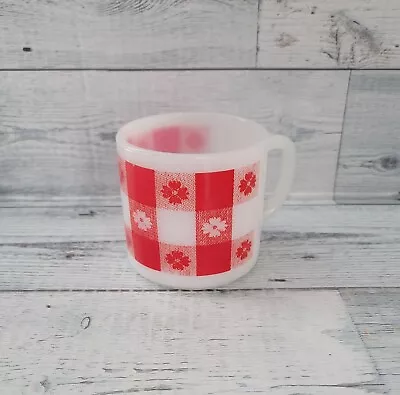 Vintage Federal Milk Glass Mug Cup Red & White Checkered Gingham With Flowers • $9.99