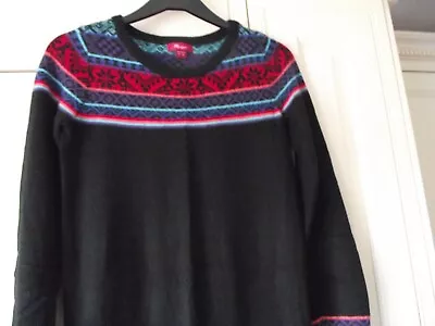 Monsoon Knitted Fair Isle Dress Black Multi - Knee Length Long Sleeves - Size 10 • £19.50