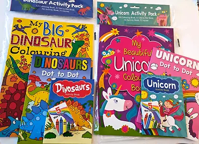 4 Piece Pack Kids Dinosaur Or Unicorn Pack Activity Travel Colouring Book Crayon • £3.79