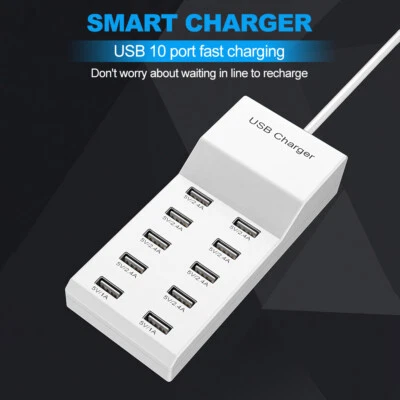 $25.99 • Buy Multi 10 Port USB Charging Station Hub Desktop Wall Cell Phone Charger Organizer