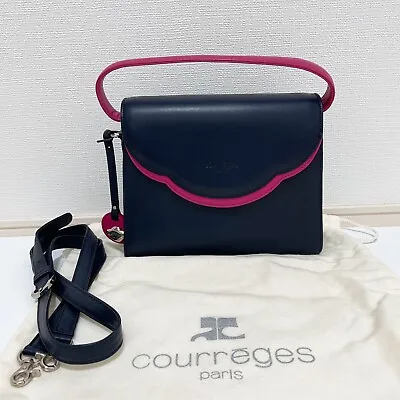 Courreges Paris Hand Bag Shoulder Strap Dark Blue Women W8xH6xD2inch Vintage • $150