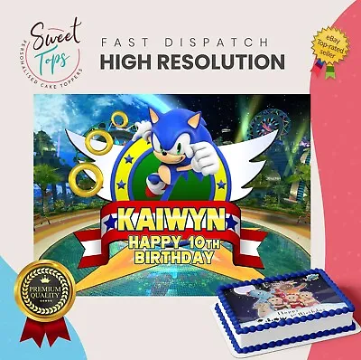 $15.26 • Buy Sonic The Hedgehog Rectangle Edible Cake Topper Decoration Personalised