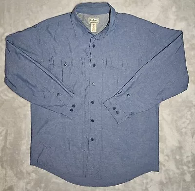 L.L. Bean Shirt Button Up Large Hiking Fishing Vented Blue Mesh Lined Roll Tab • $16.09