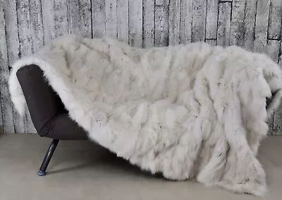 Luxury White Fox Blanket Throw Real Fur Blanket  • $470