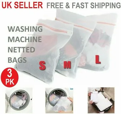 3 X Washing Bags Laundry Mesh Washing Machine Zipped Bag For Bra Socks Underwear • £5.07