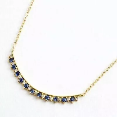 Round Lab-Created Blue Sapphire & Diamond Women's Pendant 14K Yellow Gold Plated • $59.99