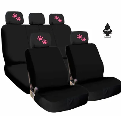 $37.69 • Buy For VW Pink Paws Fabric Car Truck SUV Seat Covers Headrest Full Set 