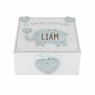 Personalised Baby Boy Keepsake Box Blue Wooden Baby Memories Box - New Baby Gift • £16.99