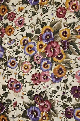 Colorful Pansy Fabric Metallic Highlights Faye Burgos Marcus Brothers 45  X BTY • $12.99