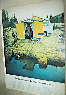 1969 VW Volkswagen Bus Campmobile Camper Magazine Color Car Ad - Get A 2nd House • $13.50