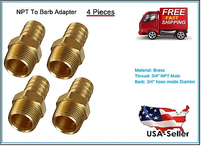 Brass Hose Fitting Adapter 3/4  NPT Male TO 3/4  Barb Corrosion Resistant 4 PACK • $15.99