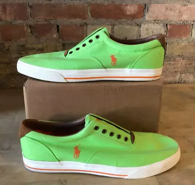 VTG Ralph Lauren Men's Lime Green Canvas Low Top Sneakers - Size 16 • $38