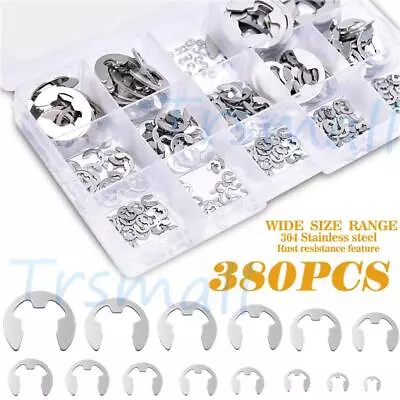 380Pcs 14 Sizes Stainless Steel E-Clip Circlip Kit Retaining Ring Assortment Set • $11.59