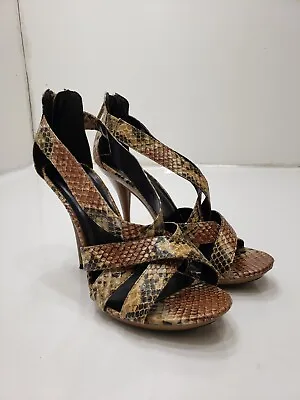 Michael Antonio Womens Heels Stiletto Sandal Zip Ankle Animal Print Brown Size 8 • $16.09