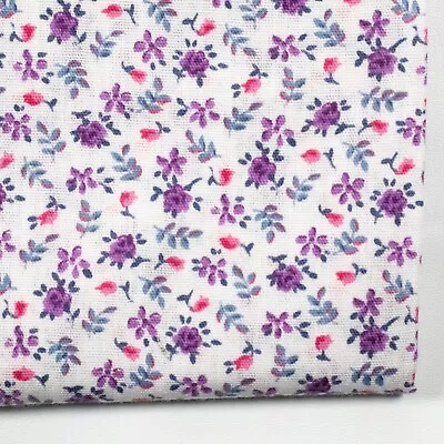 Vintage Cotton Fabric 1 Yard Tiny Purple Roses Pink Calico Quilting • $10.71