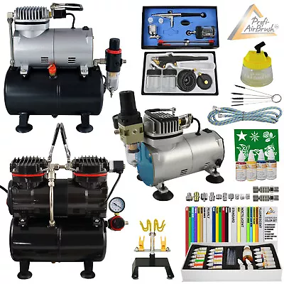 Airbrush Compressor Kit Air Brush Set Gun Paint Cleaner Colours Nail Art Tattoo • £95.75