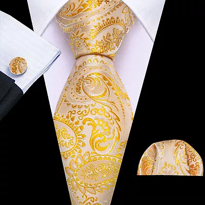 Men's Tie Silk Classic Wedding Necktie And Pocket Square Cufflinks Set Paisley • $12.99