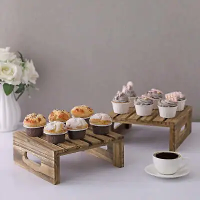 £33.79 • Buy Brown Wood Cake, Cupcake & Dessert Buffet Display Holder Riser Stands, Set Of 2